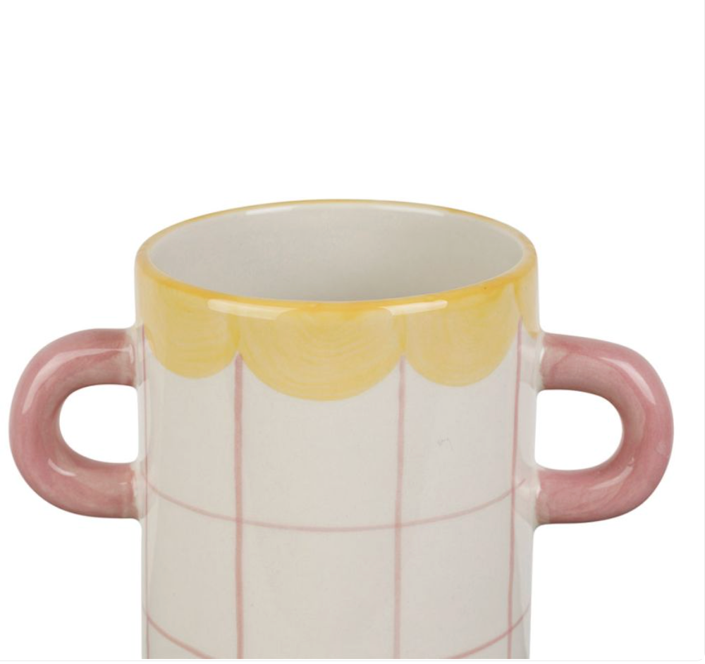 VASE 2 ANSES ARTIST JAUNE+ROSE 15X9XH21CM