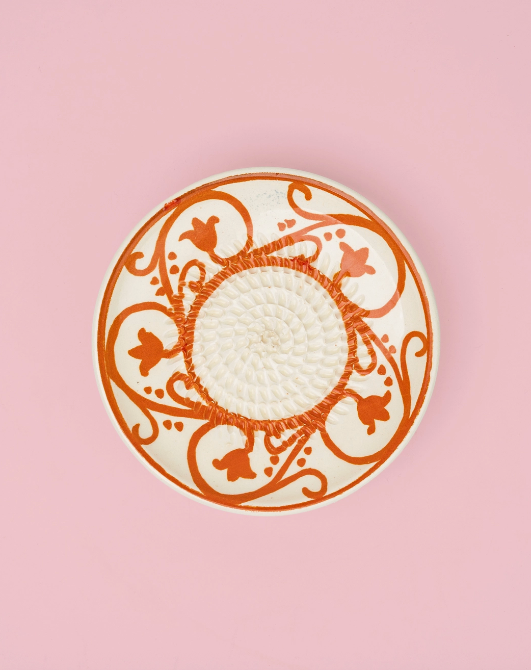 Assiette râpe-ail en céramique - Petite orange et beige - Azahara