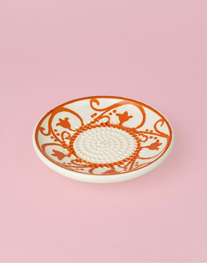 Assiette râpe-ail en céramique - Petite orange et beige - Azahara