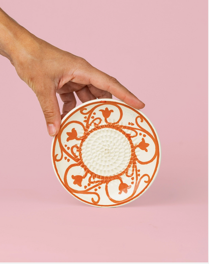 Assiette râpe-ail en céramique - Petite orange et beige - Azahara