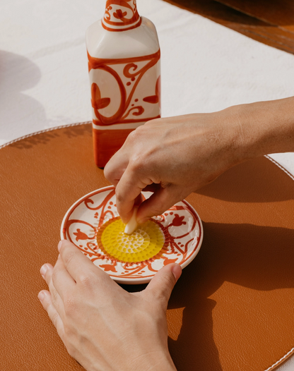 Assiette râpe-ail en céramique - Petite orange et beige - Azahara