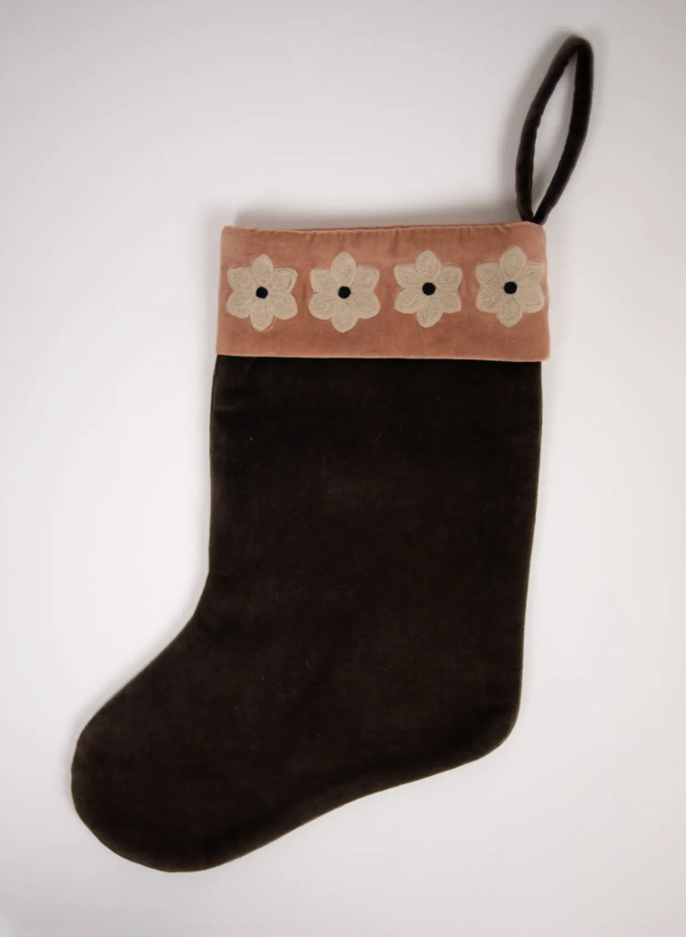 Chaussette de Noël marguerite café/rose ancien