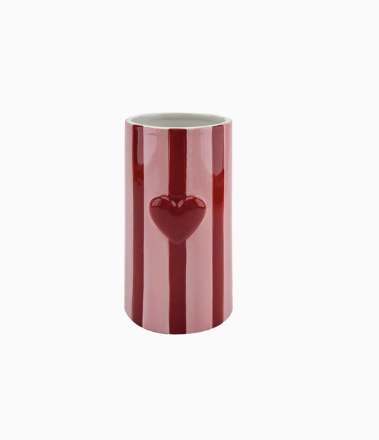 Vase rayure coeur rouge L9,1 P8,7 H16,8cm