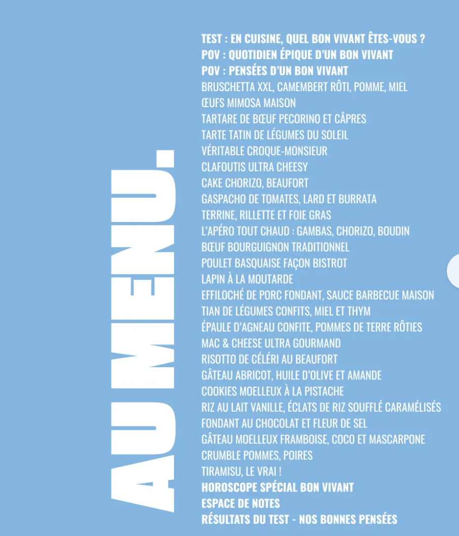 BON VIVANT - Livre de cuisine