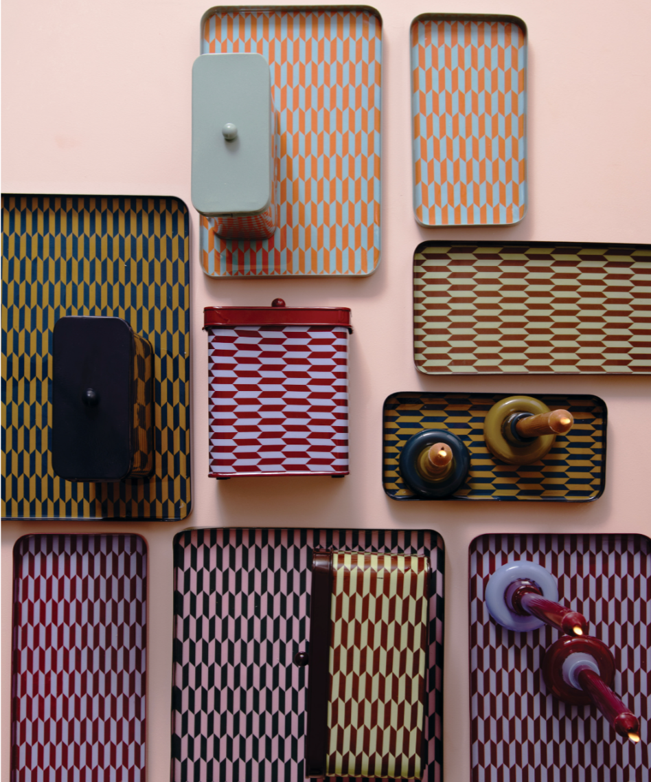 PLATEAU - Salerno Carré Moyen Burgundy & Bleu