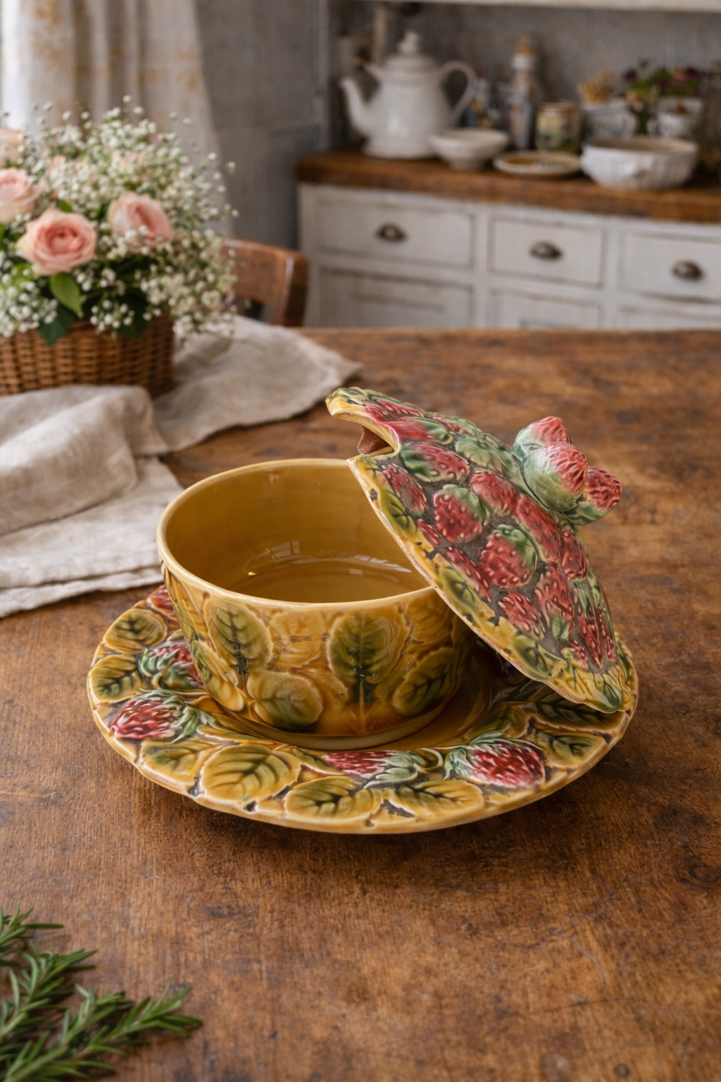 Pot à sucre barbotine vintage