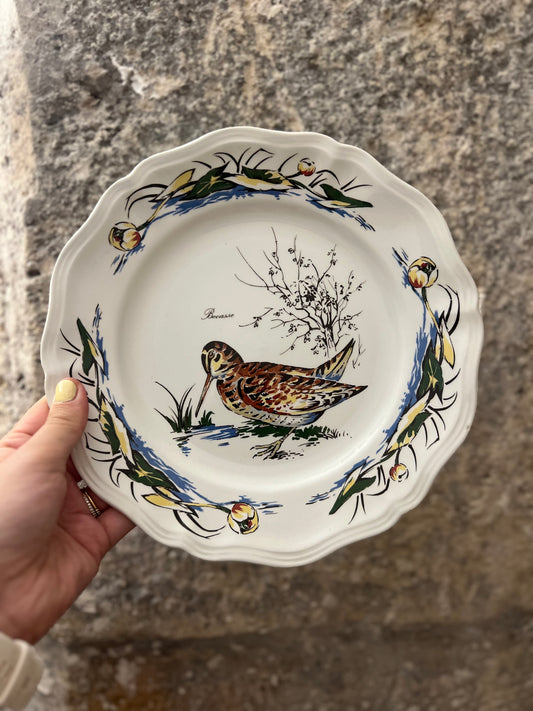 Assiettes plates vintage Sologne - Bécasse