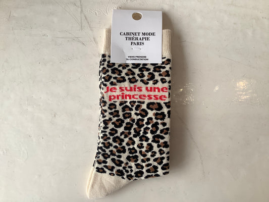 Chaussette je suis une princesse léopard blanc