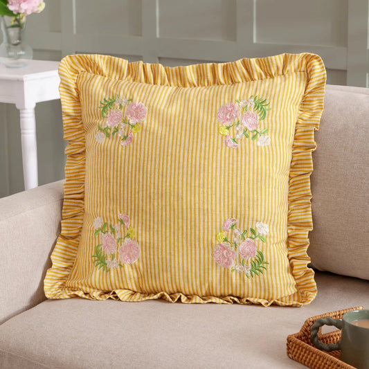 Coussin à Volants Brodé Martha Jaune