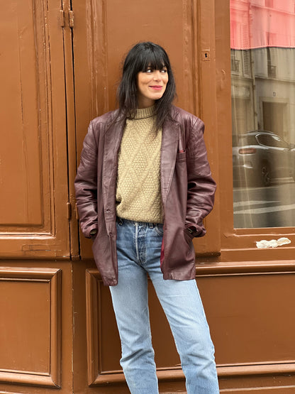 Veste vintage bordeaux en cuir