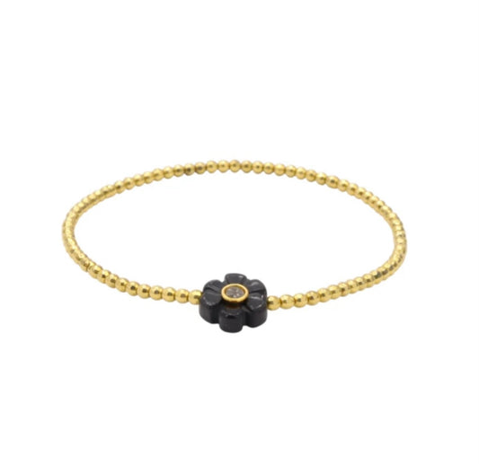 Bracelet le monde est stone mini Flowers onyx noire
