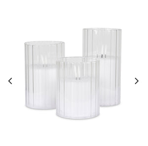 3 bougies LED dans verres cotes plates blanc ,télécommande (à piles)