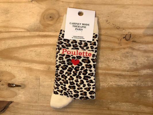 Chaussette Poulette léopard blanc