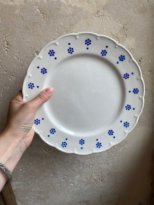 Assiette vintage  motif fleurs bleue 23 cm