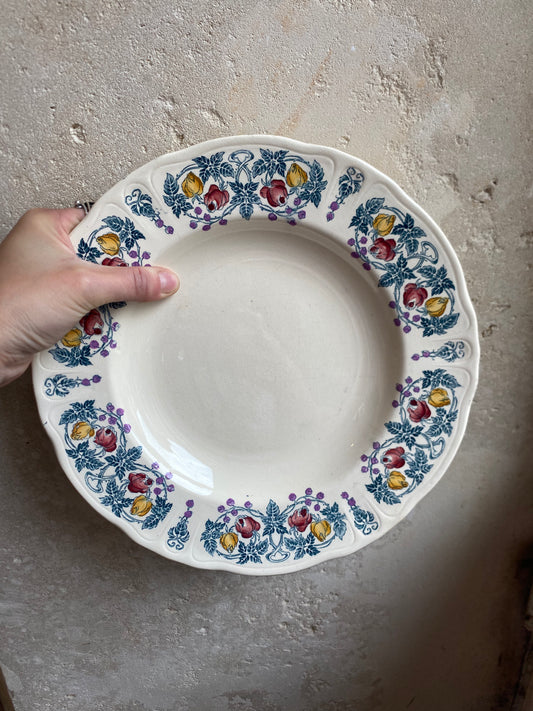 Assiette creuse vintage Terre de Fer à fleurs 25 cm