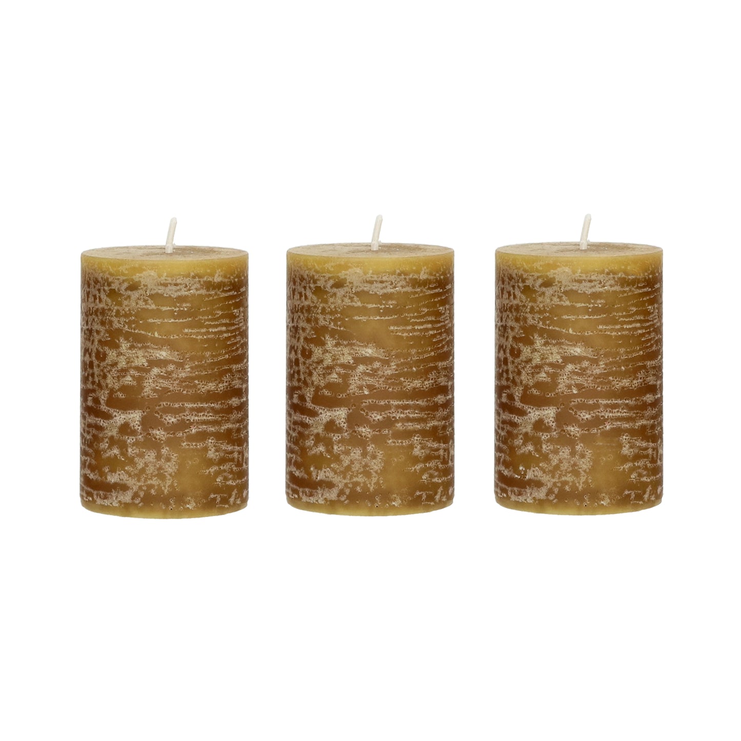 CANDLE - set/3 bougies - cire de paraffine / coton - DIA 5 x H 7,5 cm - moutarde