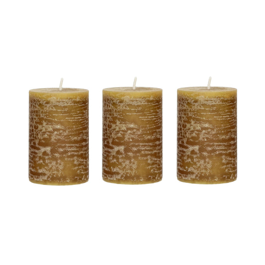 CANDLE - set/3 bougies - cire de paraffine / coton - DIA 5 x H 7,5 cm - moutarde