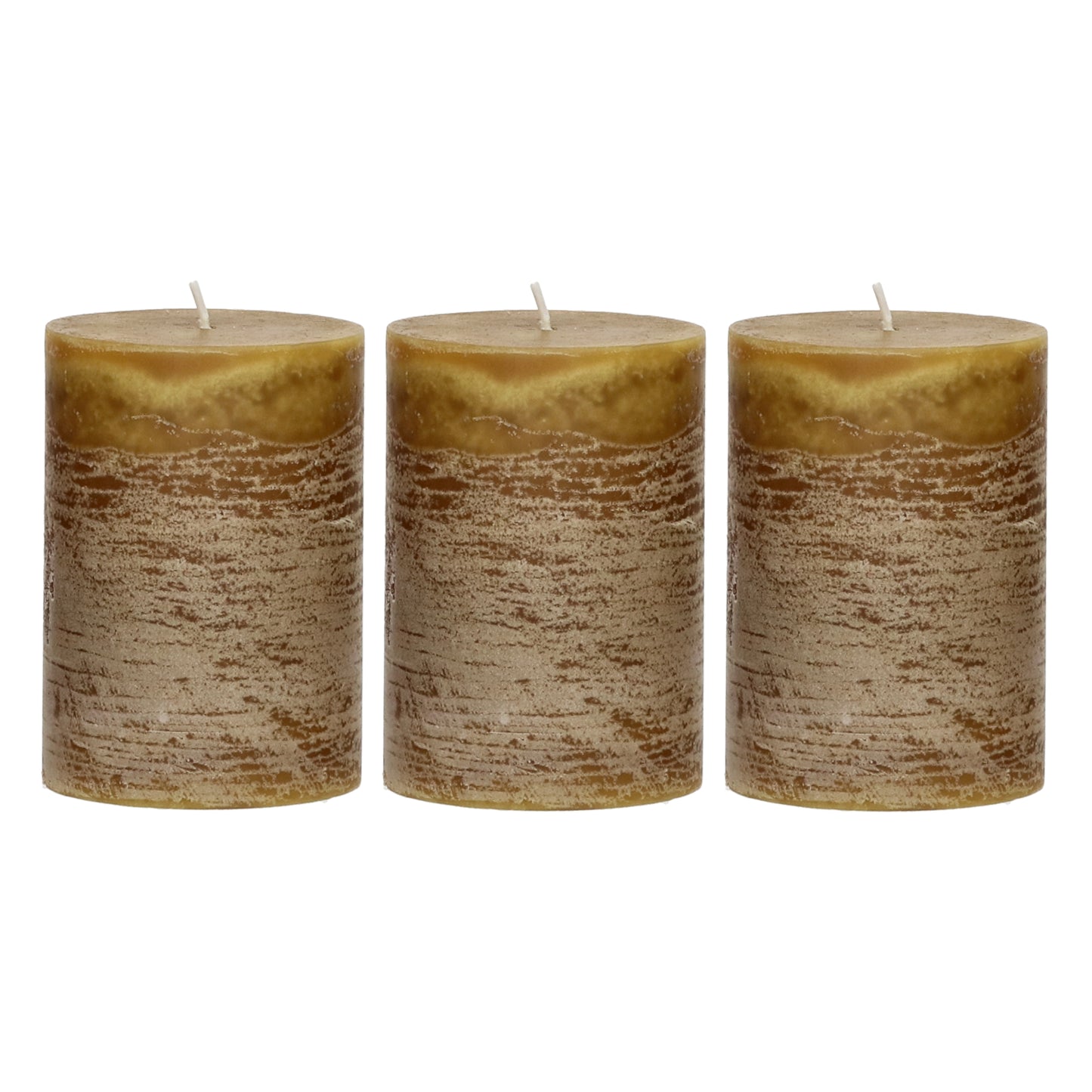 CANDLE - set/3 bougies - cire de paraffine / coton - DIA 7 x H 10 cm - moutarde