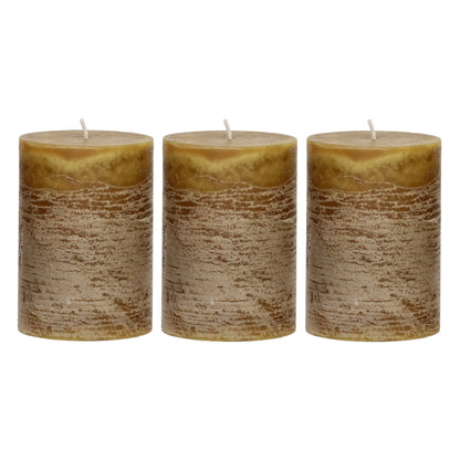 CANDLE - set/3 bougies - cire de paraffine / coton - DIA 7 x H 10 cm - moutarde