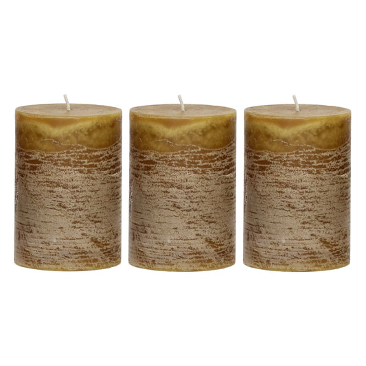 CANDLE - set/3 bougies - cire de paraffine / coton - DIA 7 x H 10 cm - moutarde