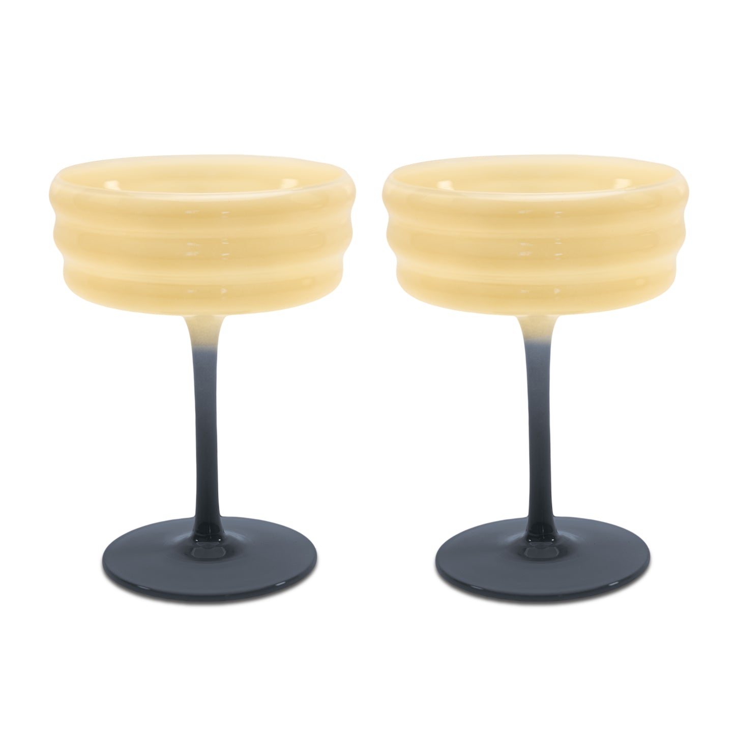 Set de 2 verres à champagne en verre. Blanc et bleu