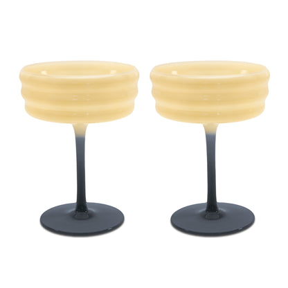 Set de 2 verres à champagne en verre. Blanc et bleu