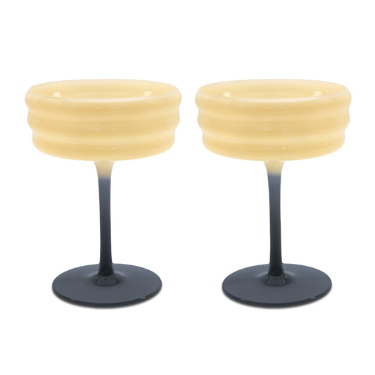 Set de 2 verres à champagne en verre. Blanc et bleu
