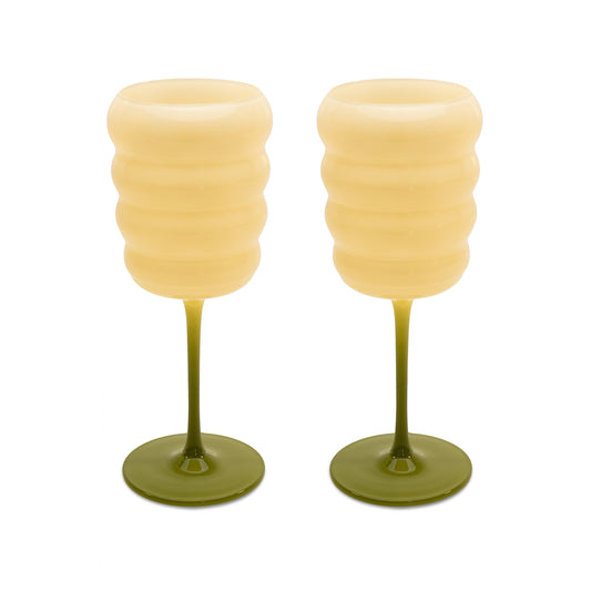 Set de 2 verres à vin en verre. Couleur blanc et vert