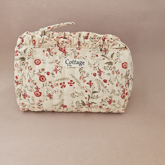 Trousse maquillage froufrou 100 % coton  : Fleur laurier