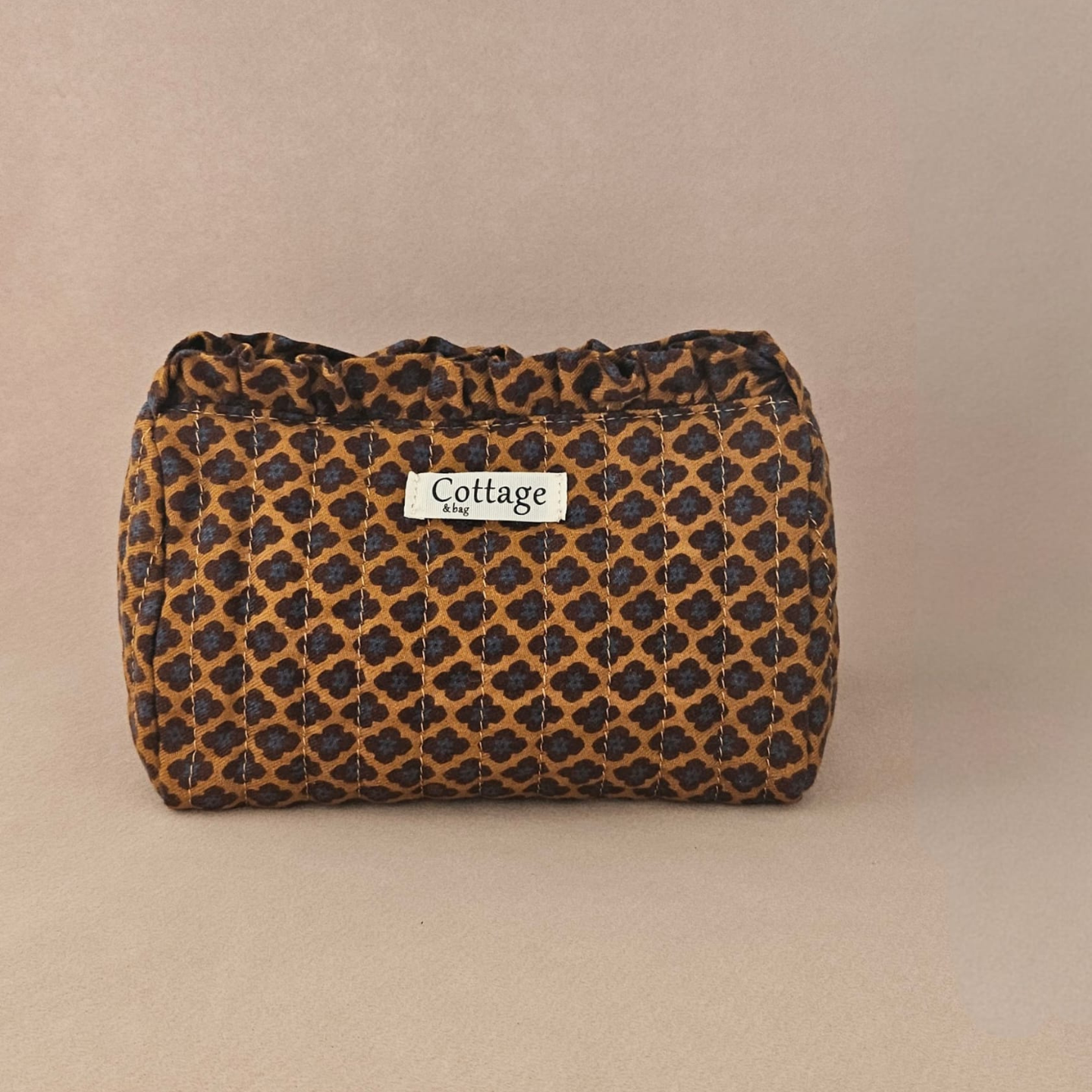 Trousse maquillage froufrou 100 % coton  : Tulipe marron