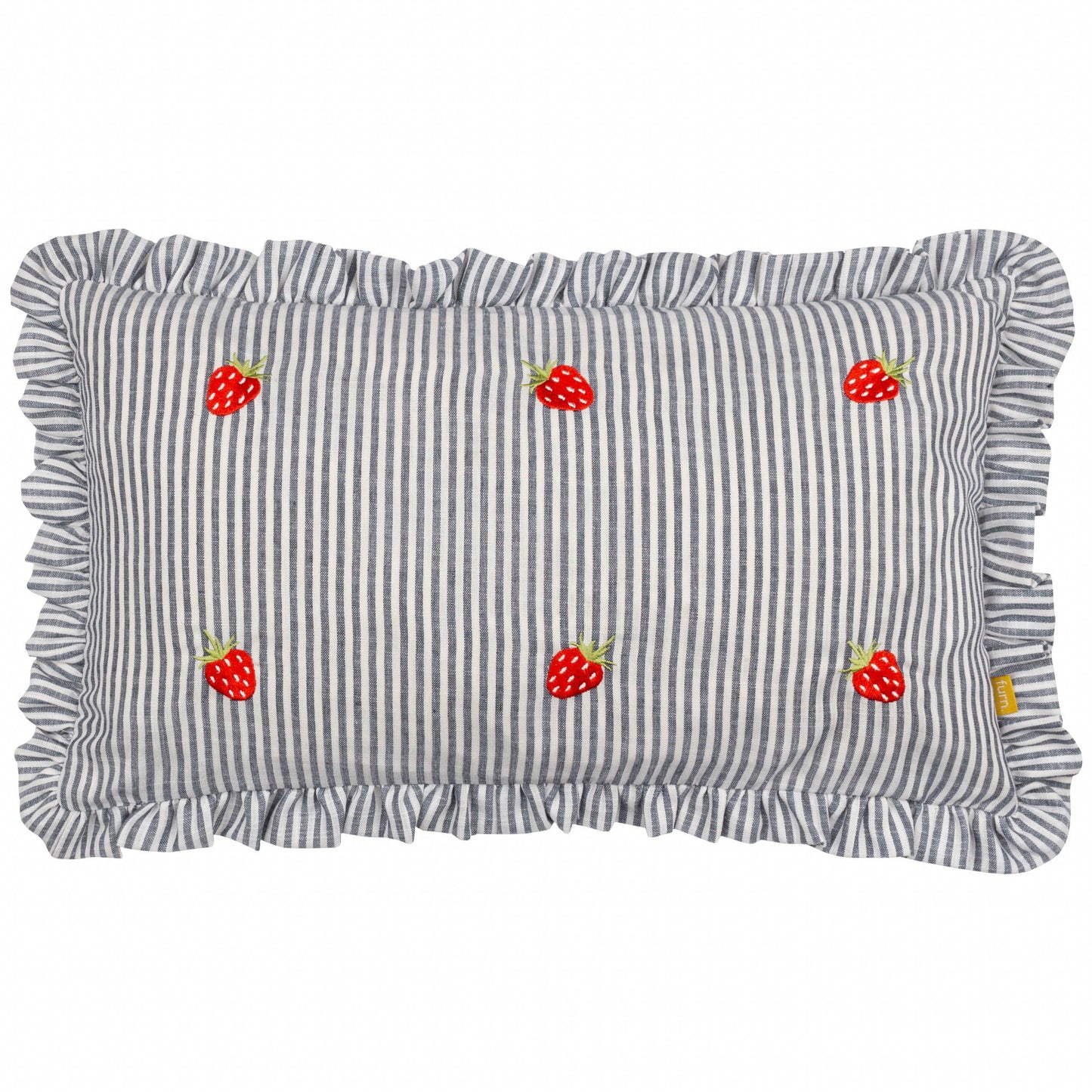 Coussin rayé Les Fruites avec volants et broderies fraises: Fraises / Garni en polyester / 30 x 50 cm