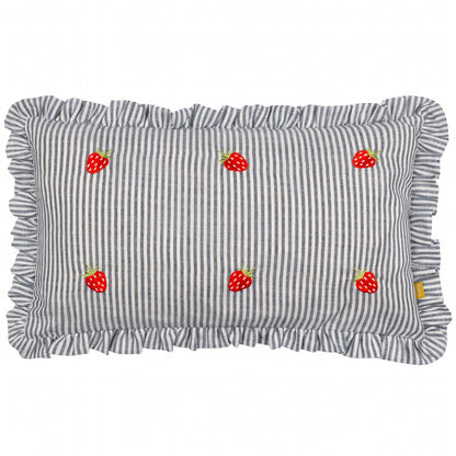 Coussin rayé Les Fruites avec volants et broderies fraises: Fraises / Garni en polyester / 30 x 50 cm