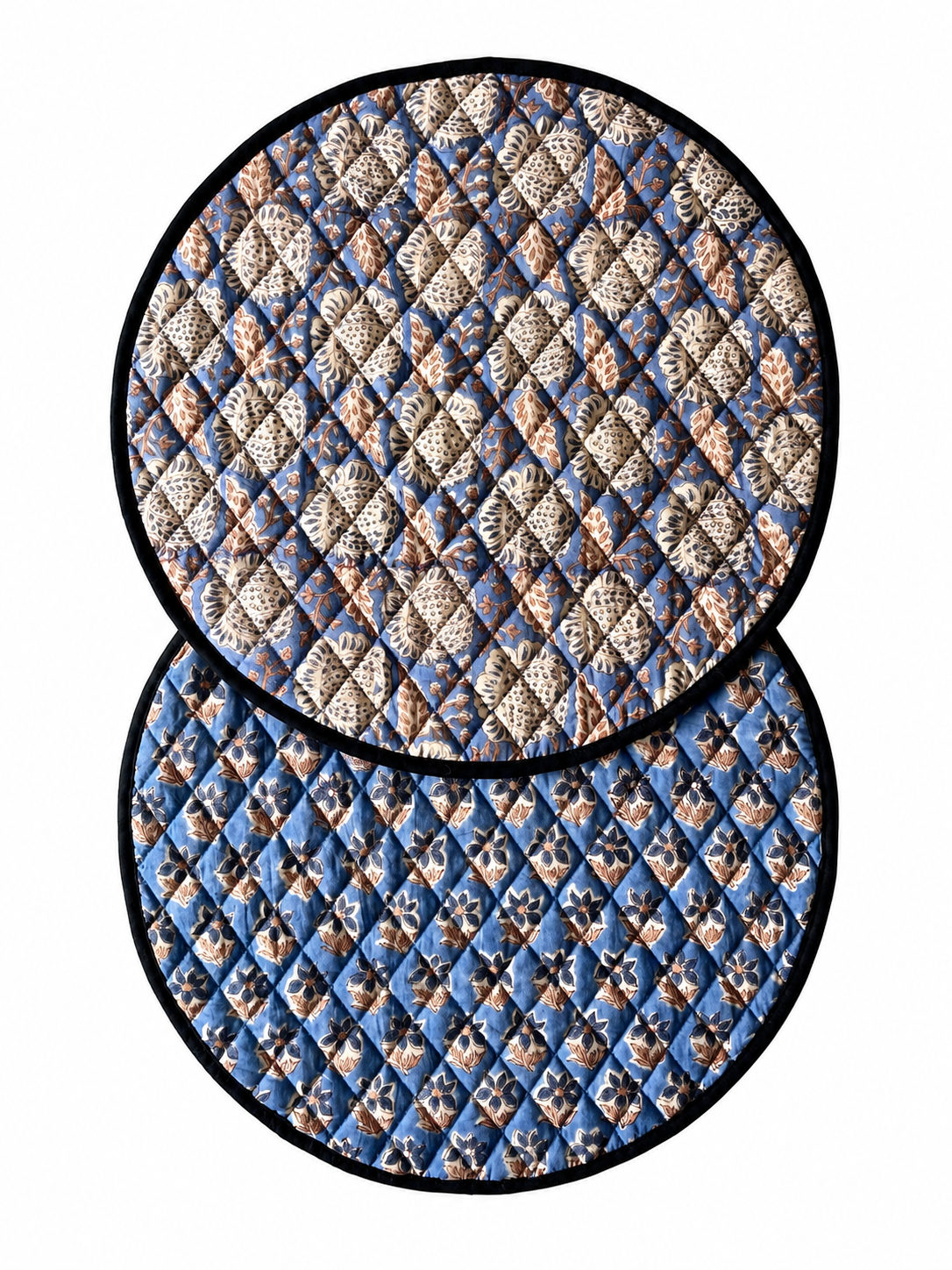 Sets de table ronds reversibles coton matelassé Block Print: Violet