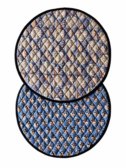 Sets de table ronds reversibles coton matelassé Block Print: Violet