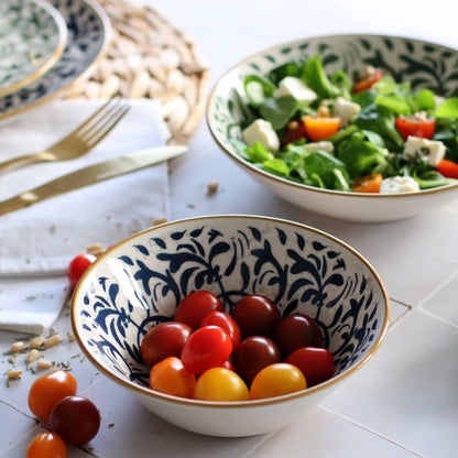 Assiette creuse 20cm en grès décor vert HÉRACLÉE