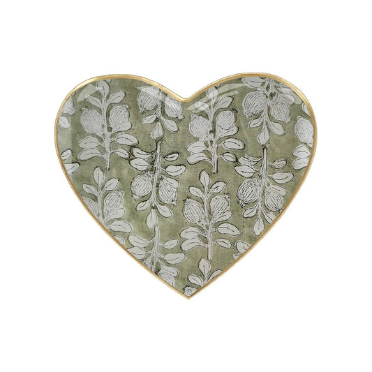 Plateau coeur métal émaillé Alhambra olive 15x15, bord doré
