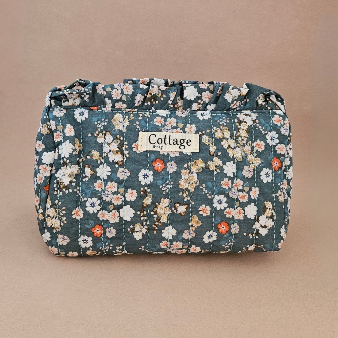 Trousse maquillage froufrou 100 % coton  : Tulipe marron