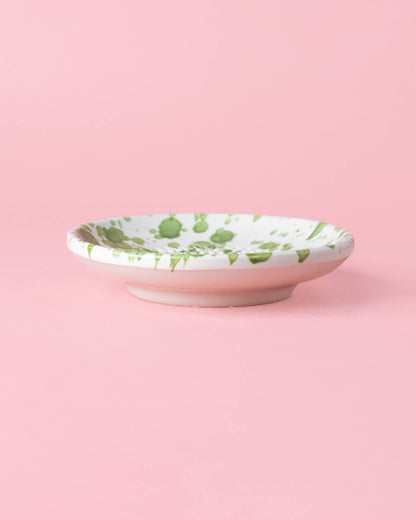 Assiette râpe-ail en céramique - petite verte et blanche - mousse: AVEC EMBALLAGE