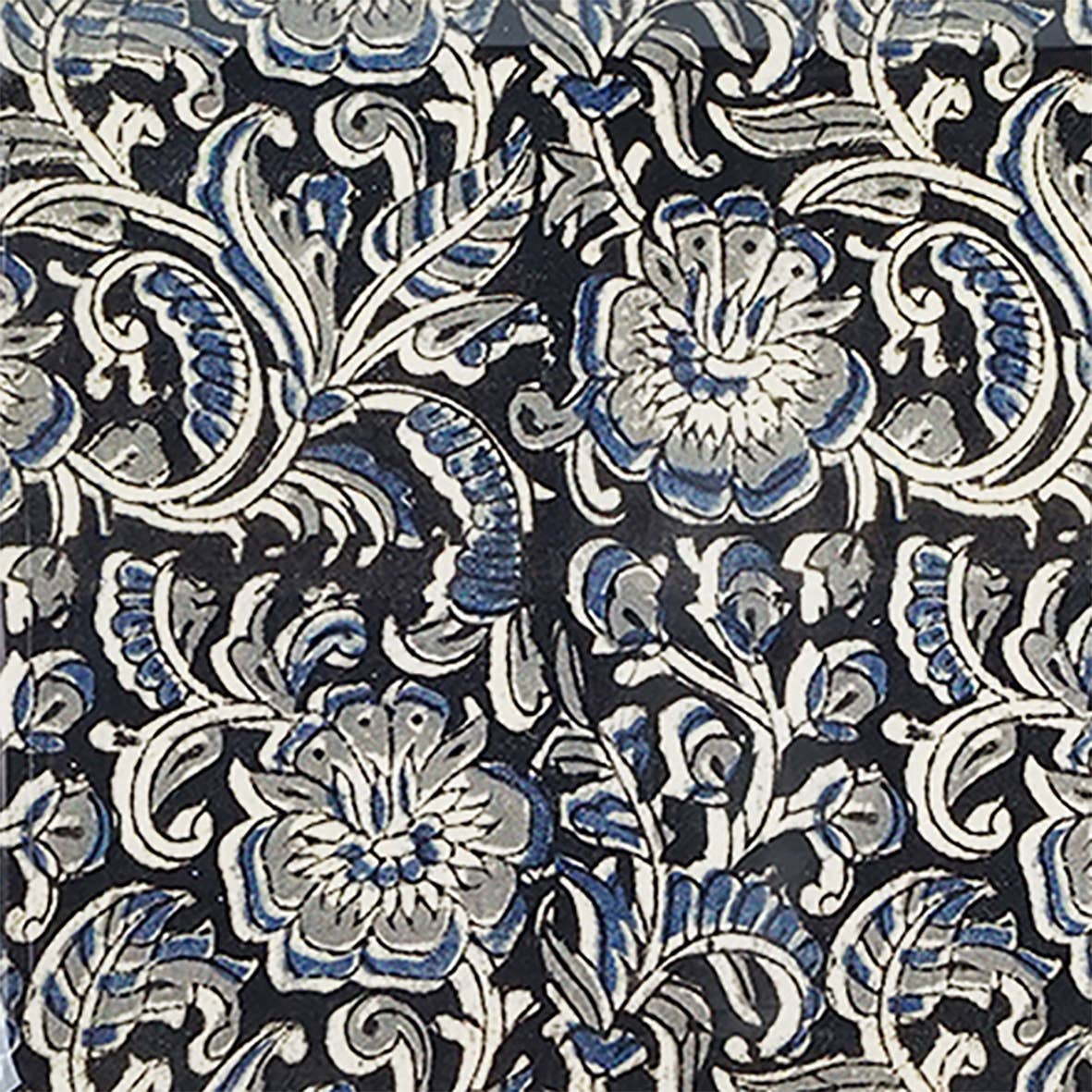 Plateau métal émaillé Kalamkari 20x20, bordure dorée