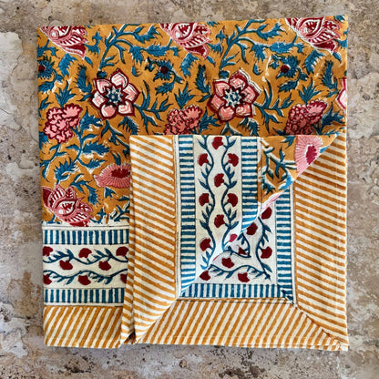 Nappe "Jardin d'été" coton imprimé main blockprint