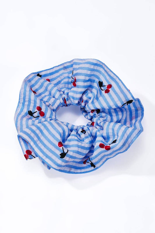 Chouchou rayé motif cerises 12cm FQ208XQ: Bleu / 100% POLYESTER