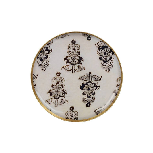 Petit plateau rond métal émaillé Hoya, bordure dorée