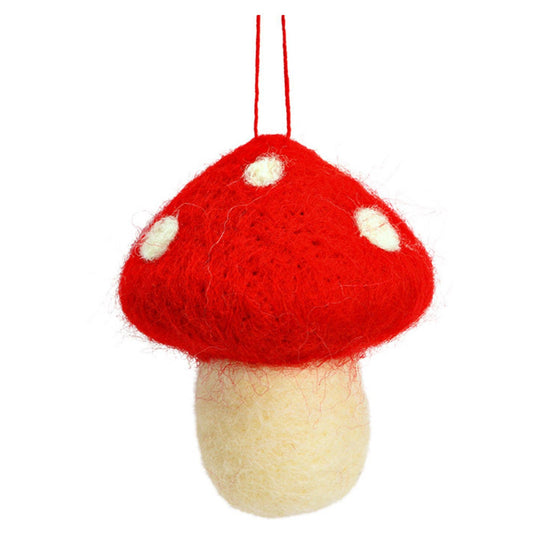 Champignon suspendu en feutre, rouge/blanc 6x6x6cm