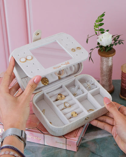 Boîte à bijoux de voyage Brigitte effet lin - bordeaux