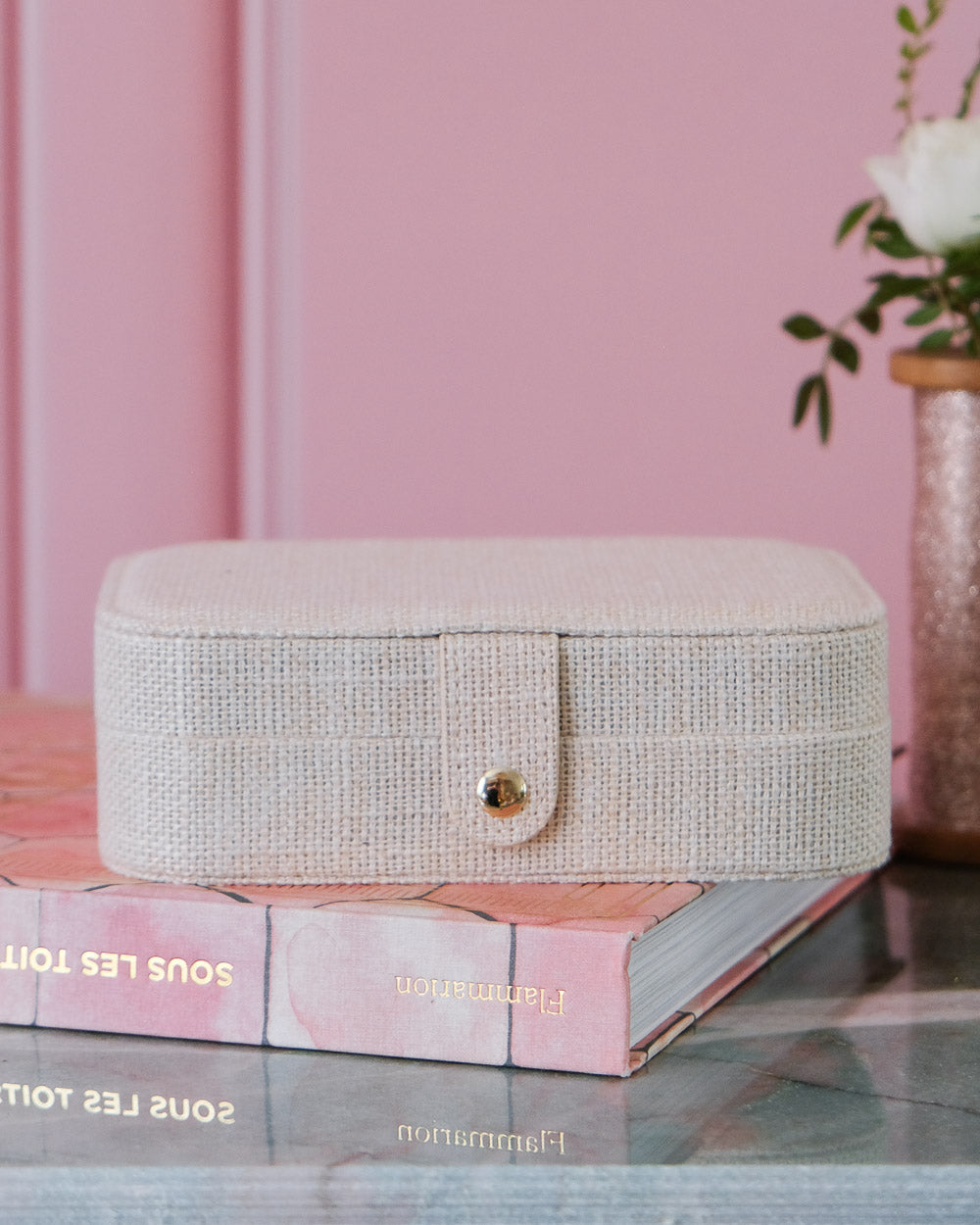 Boîte à bijoux de voyage Brigitte effet lin - beige