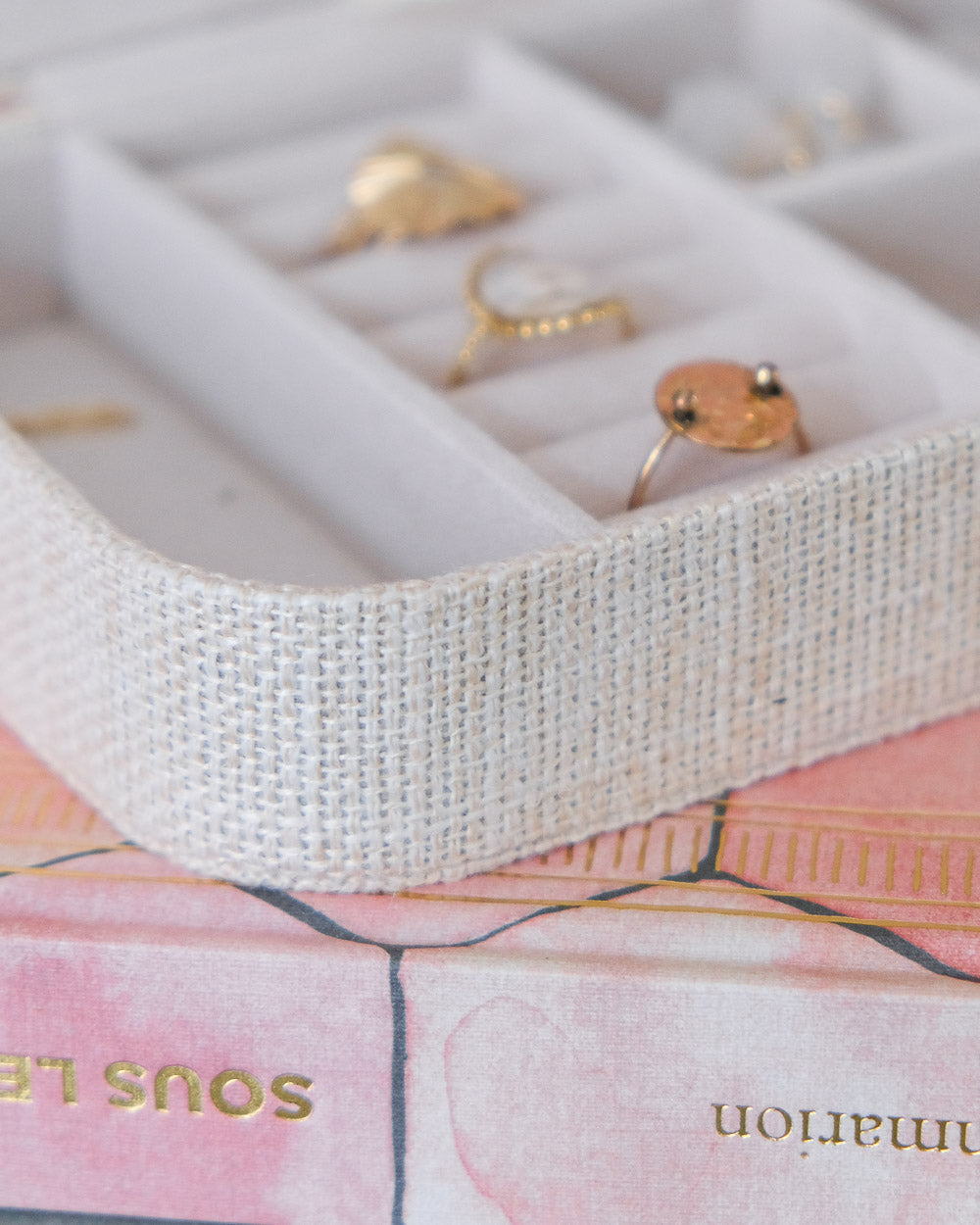 Boîte à bijoux de voyage Brigitte effet lin - beige