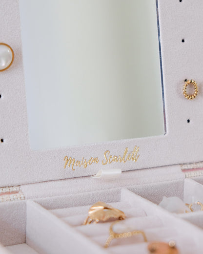 Boîte à bijoux de voyage Brigitte effet lin - beige