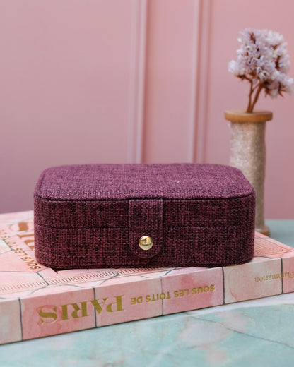 Boîte à bijoux de voyage Brigitte effet lin - bordeaux