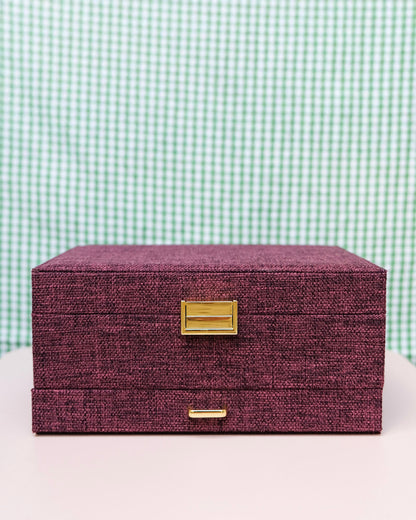 Boîte à bijoux Denise effet lin - bordeaux