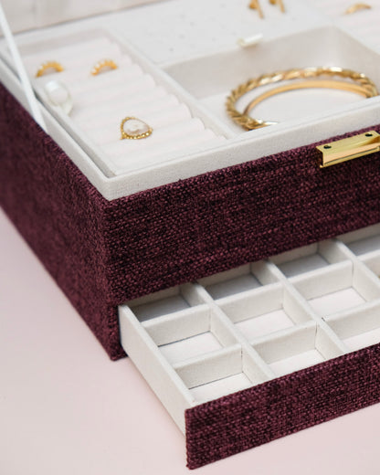 Boîte à bijoux Denise effet lin - bordeaux